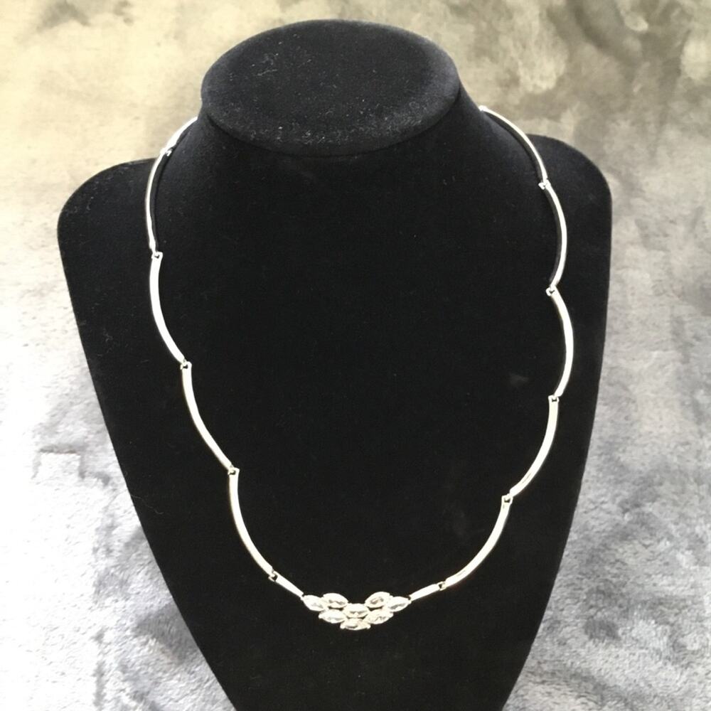 Sterling Silver Oval Flower Crystal Statement Necklace